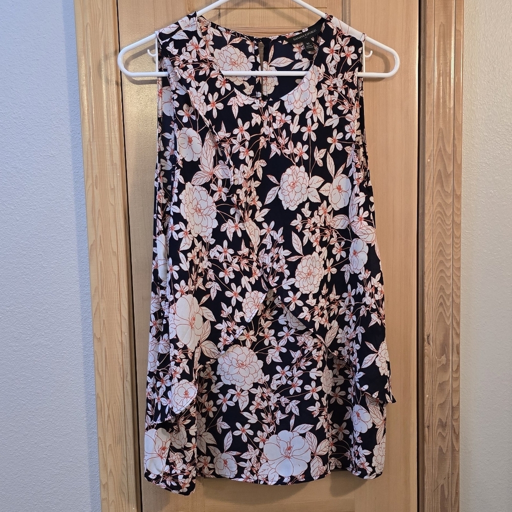 BANANA REPUBLIC FACTORY Top Medium Blue/Orange Floral Sleeveless Tank Women's